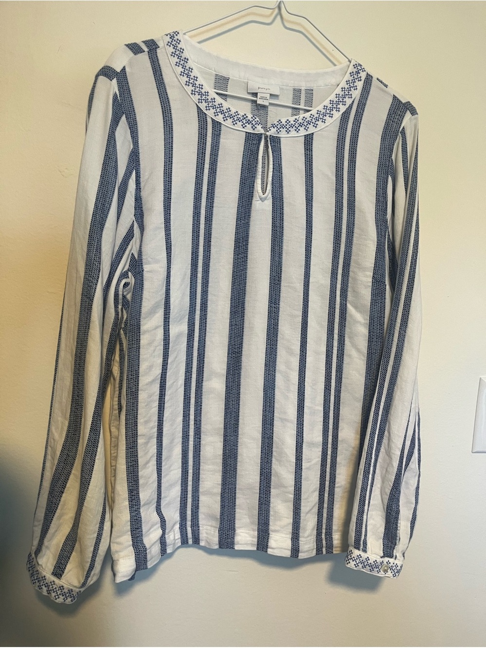 Striped Long-Sleeve Peasant Top - Blue & White Pure Jill